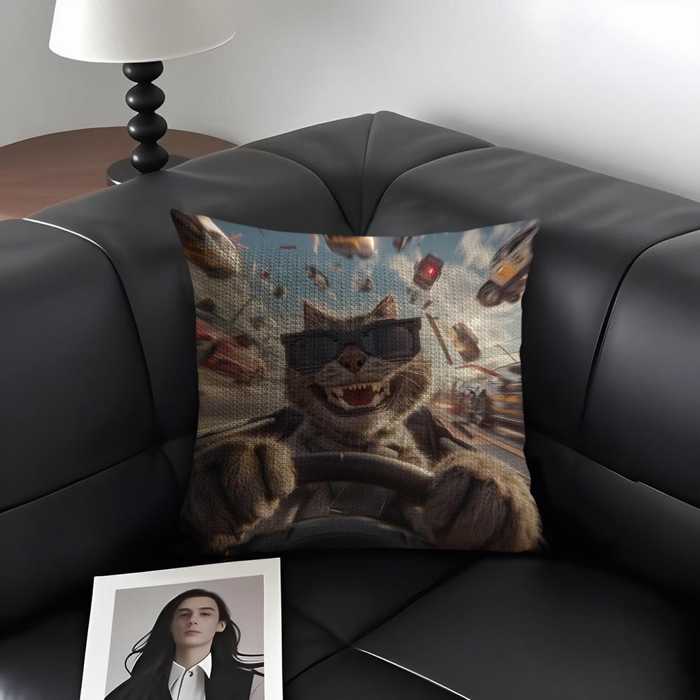 Funny Kitten Cute Cushion Cover Natural Linen Organic Fabric DoubleSided Printing Sofa Home Decor Gift Pillow Case