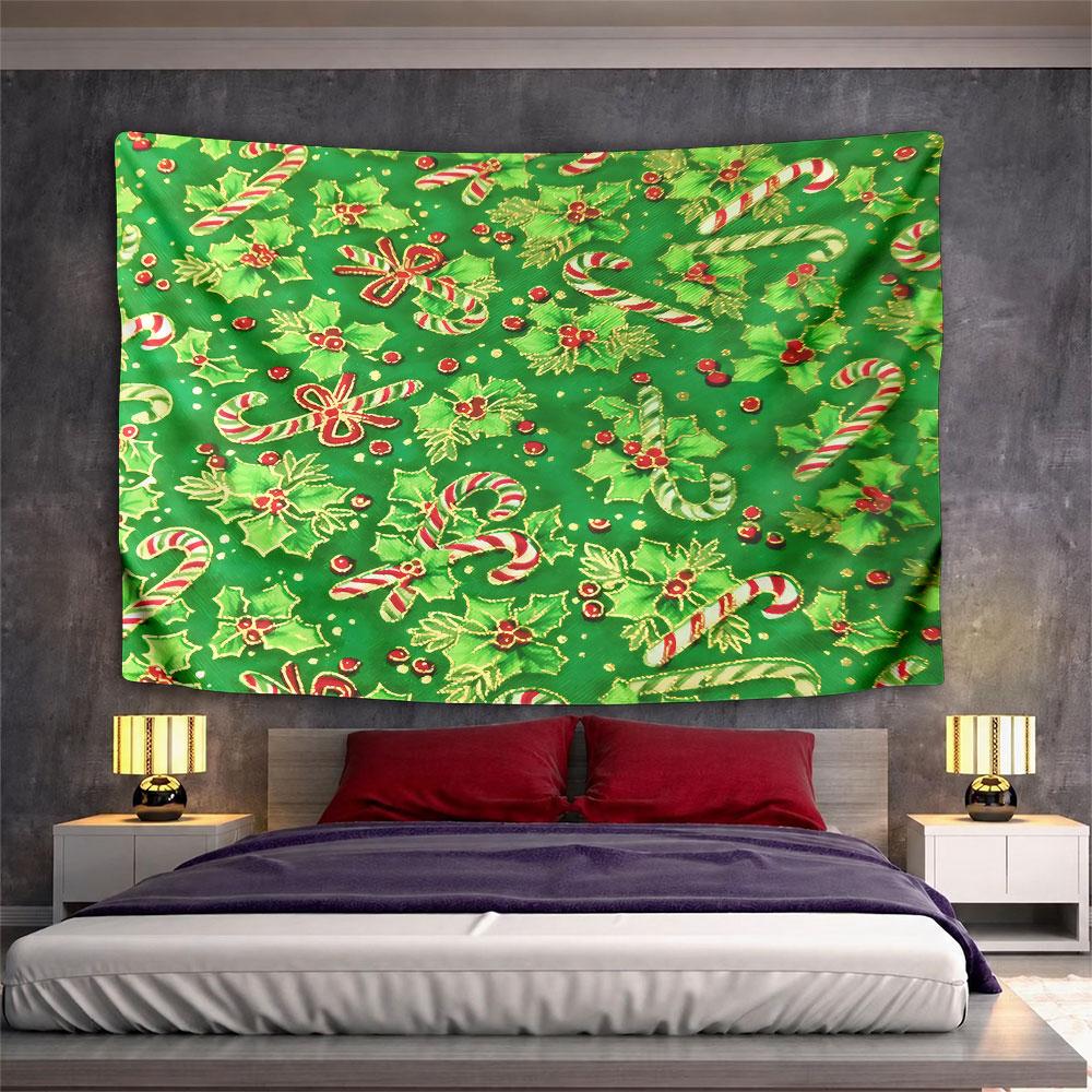 Green Candy Cane Holly Tapestry Wall Hanging Christmas Sweets Decor for Bedroom Living Room Holiday Gift