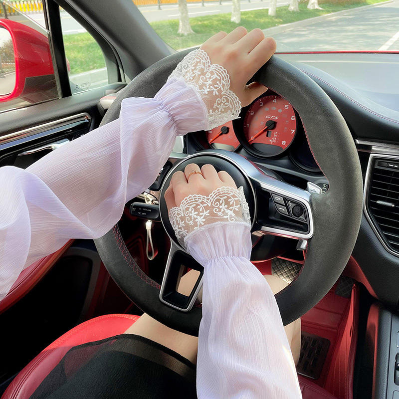 Summer Long Sleeves Women Lace Cycling Driving Arm Warmers Uv Protection Loose Cool Hand Sleeves Fashion Fingerless Gloves