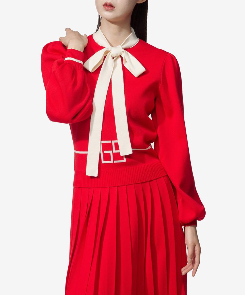 GUCCI Square Gg Logo Wool Jacquard Ribbon Knit - Red / 676829Xkdde6367