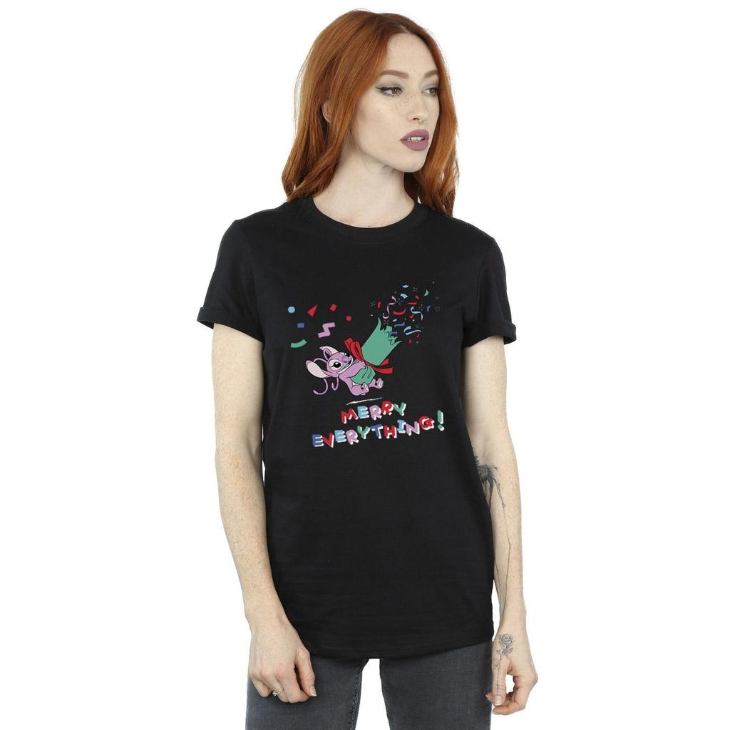Disney Womens/Ladies Lilo And Stitch Angel Merry Everything Cotton Boyfriend T-Shirt