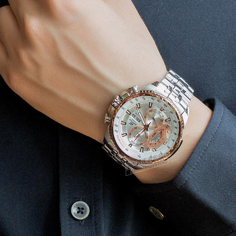 Casio Серия EDIFICE Простые Повседневные Модные Стрелки Кварцевый Механизм Стальной Ремешок Японские и Корейские Часы Мужские Часы Белый Циферблат EF-558D-7AV