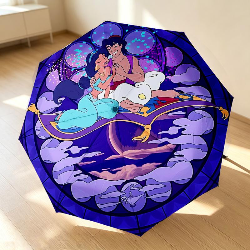 Aladdin Jasmine 8 Ribs 3Fold Black Glue Uv Protection Umbrella Sun Protection Rainproof Compact Folding Umbrella For Travel Daily Use C923953