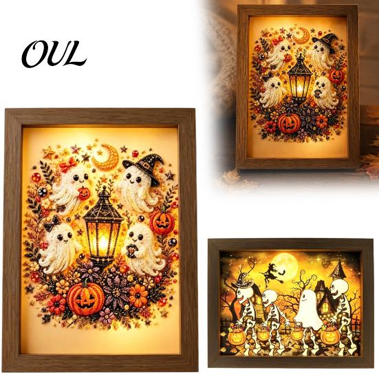 Indoor Festive Atmosphere Decor Ghost Photo Frame Lamp, Halloween Lighted Shadow Box, Haunted House Theme Gothic Skeleton Table Centerpiece