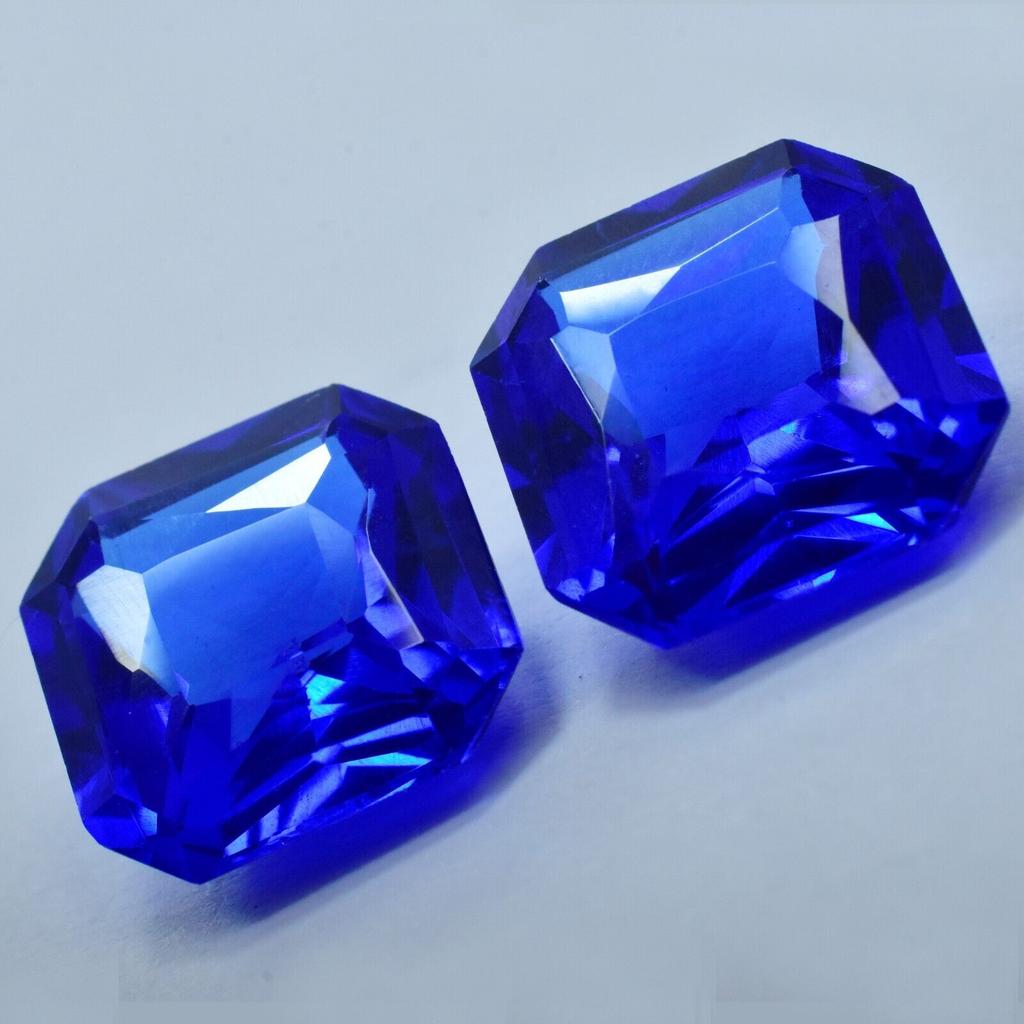 NATURAL Square Cut BLUE Sapphire Loose Gemstone 13.05 Ct Earing Pair .