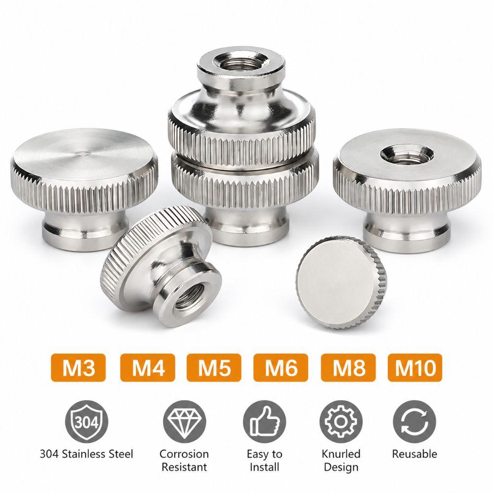 304 Stainless Steel Knurled Nut M3 M4 M5 M6 M8 M10 Hand Nut Durable Clamping Nut
