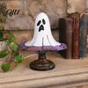 Fall Home Accents Stained Glass Halloween Pumpkin Table Lamp, USB Powered Resin Night Light with Fantasy Gift for Friends Warm Glow, Gothic