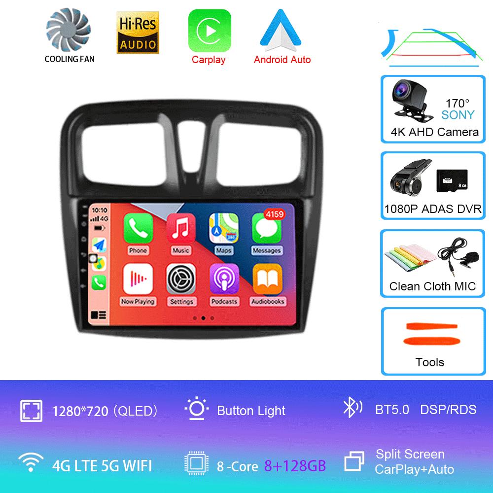Для Renault Logan 2 Sandero 2 2012-2019 Автомобильное радио Android 14 Carplay Auto 2K Экран Мультимедийный проигрыватель Автомагнитола Стерео Головное Устройство