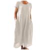 O Neck Sleeveless Loose Cotton Linen Pocket Long Dress Solid Color Women