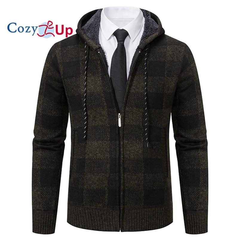 Cozy Up Мужской свитер, пальто, осень-зима, толстый, теплый, с капюшоном, клетчатый шерстяной свитер, кардиган, флисовое пальто на молнии, мужское пальто