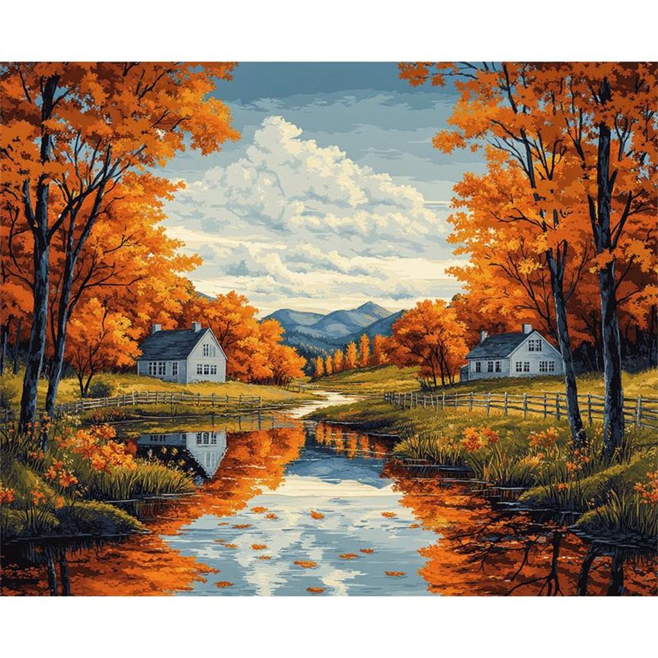 RUOPOTY Paint By Numbers For Adults Autumn Landscape Forest Canvas Painting Handpainted Kit Coloring By Numbers For Wall Decors