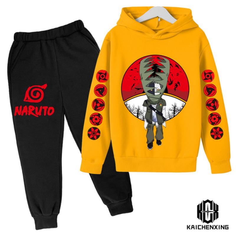 Детский спортивный костюм с капюшоном в стиле аниме Наруто на весну и осень, спортивный костюм для мальчиков и девочек, костюм со штанами и капюшоном для детей