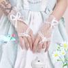 Flower Hollow Fingerless Gloves Women Mesh Dance Wedding Mitten Hand Decoration Bow Gothic Glove Net Yarn Mittens