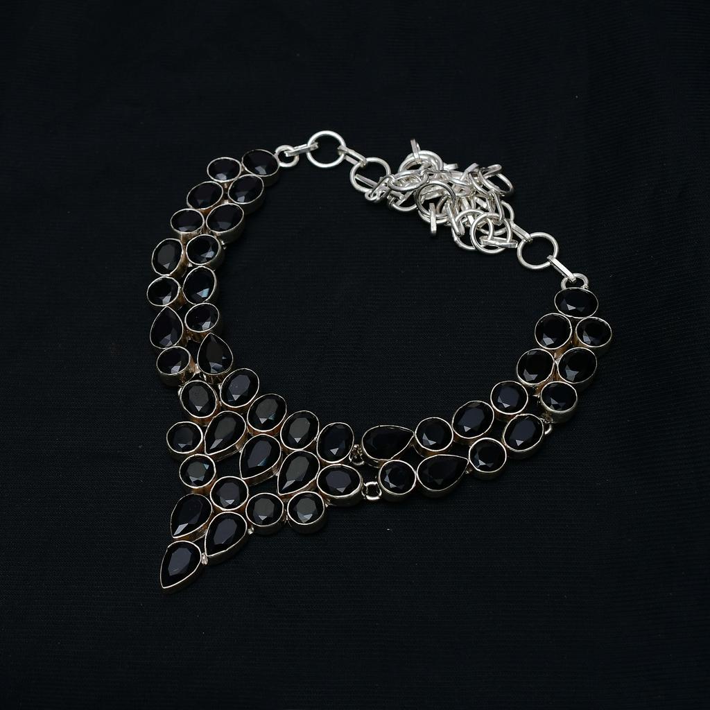 Black Spinel Gemstone Pendant: 925 Sterling Silver Handmade Multi Shape Gemstone Necklace Jewelry