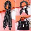115cm Tied Bag Handle Silk Scarf Small Ribbon Twill Silk Skull Black and White Korean Version All-match Striped Small Silk Scarf