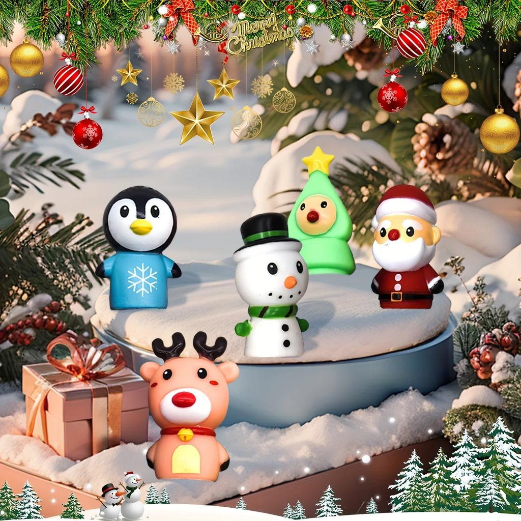 5 PCS Christmas Finger Puppets Santa Claus Snowman Elk Pirate Puppets Party Favors & Stocking Stuffers for Kids PVC Material