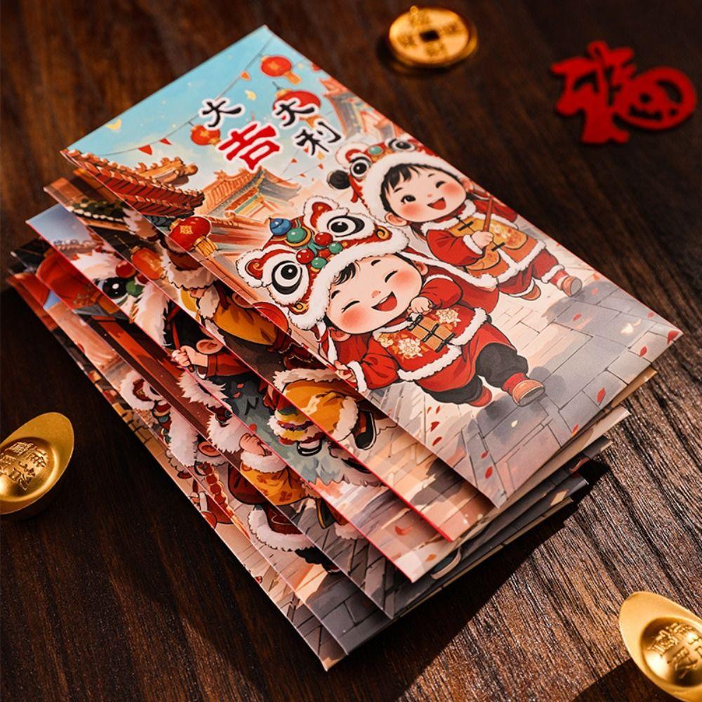 6pcs Traditional New Year Red Envelopes Cartoon Panda Red Packet Lunar New Year Gifts