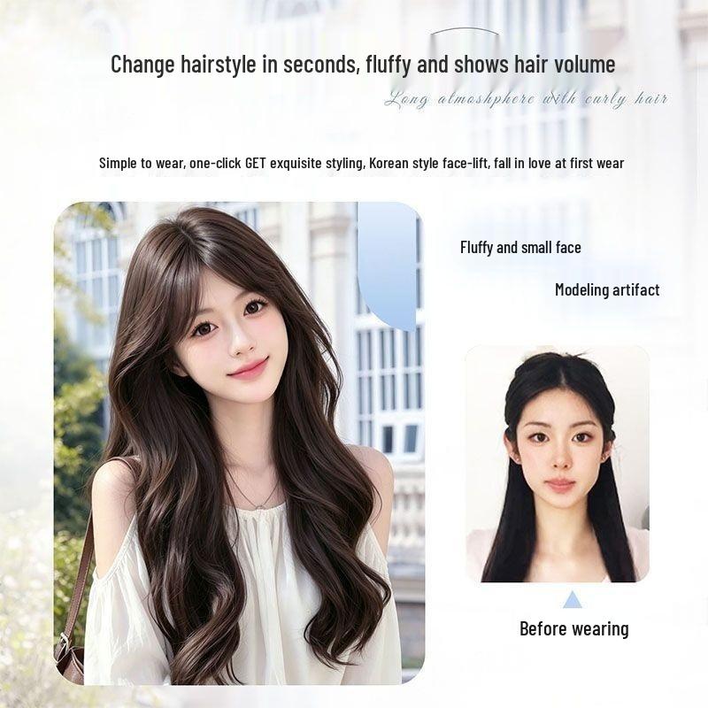 Korean Style Long Curly Big Waves Wig for Women - Realistic and Fashionable Full Head Cover