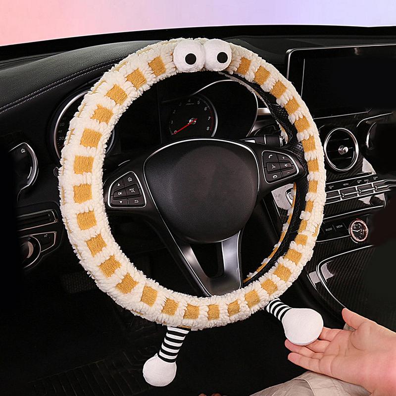 Мягкий чехол на руль для женщин, мультяшный чехол на руль, зимний эластичный защитный чехол на руль для салона автомобиля