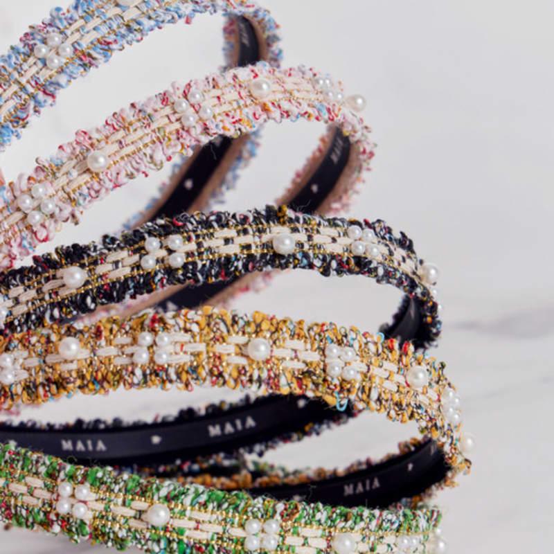 MAIA Твидовая повязка на голову с жемчугом P - Зеленая