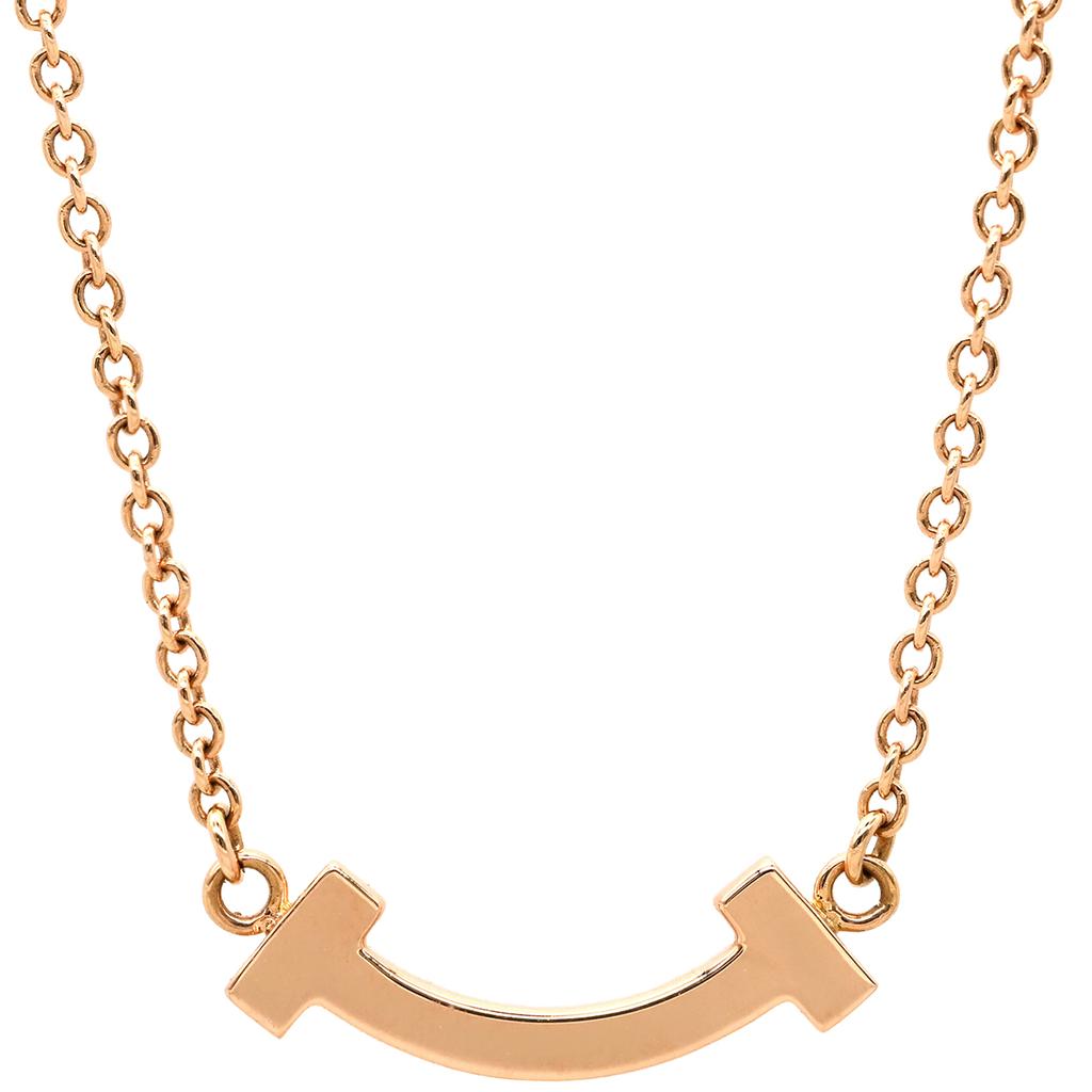 Tiffany & Co - T T Smile Mini DiamondNecklace 18K Pink Gold/diamond Array