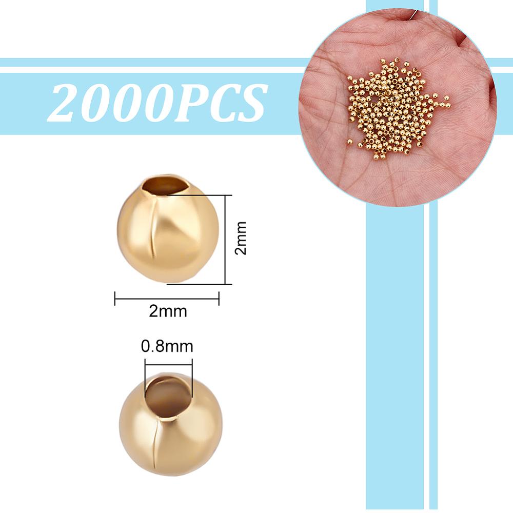 1set 304 Stainless Steel Beads Round golden 2x2mm Hole: 0.8mm 2000pcs