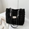 Beaded Pleated Tote Bag Korean Style Large Capacity Plaid Handbag Solid Color Dumplings Bag Bubble Cloud Bag Office Worker