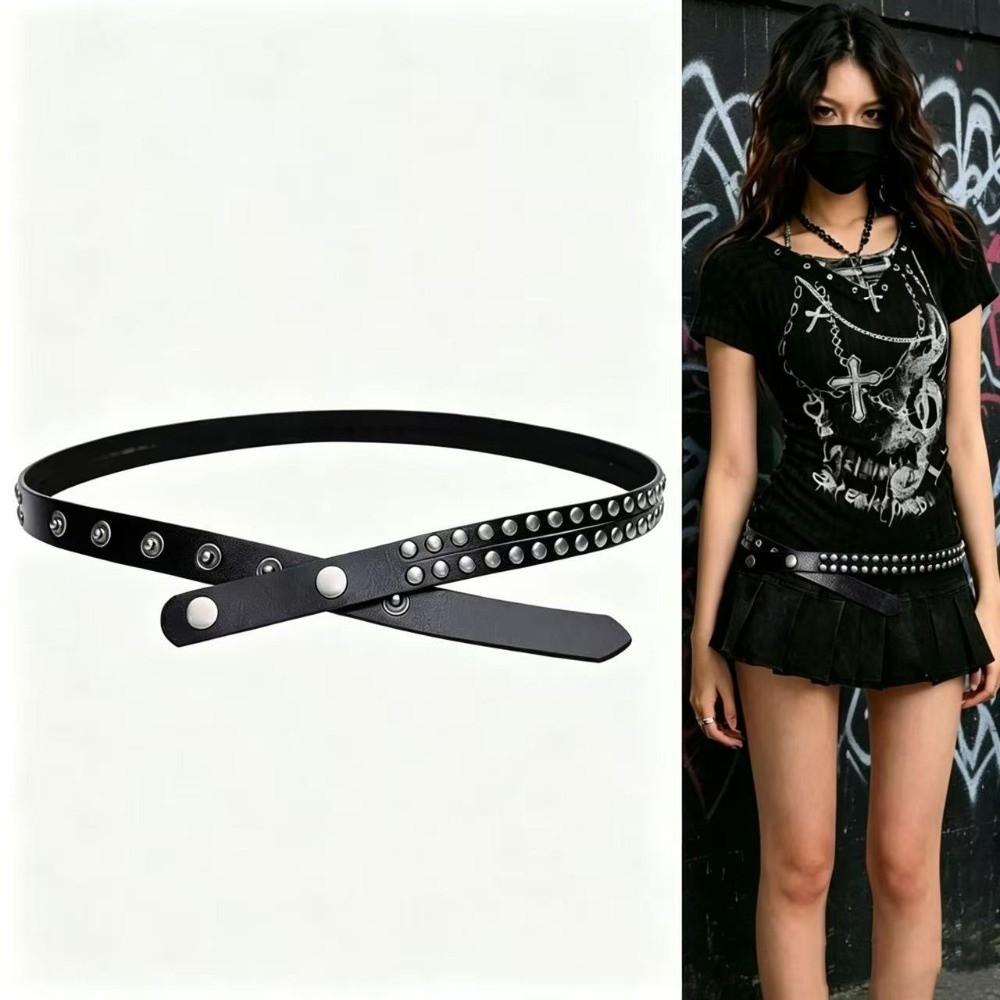 Studded Thin Waist Belt Double Row Narrow Waist Belt Fashion Decorative Waist Belt For Women