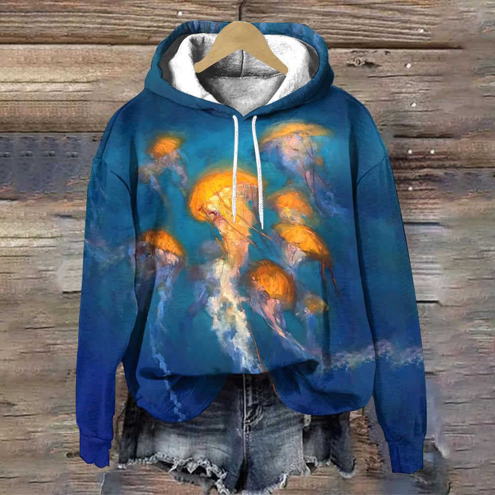 Осень/Зима Пуловеры Толстовки С Узором Морских Животных Женские Толстовки Модная Женская Одежда Топы Повседневные Свободные Женские Толстовки