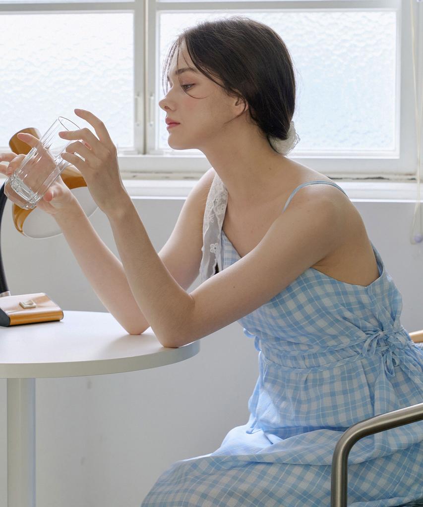 Bye Bye Seop String Slip Dress Sky Blue [T42]