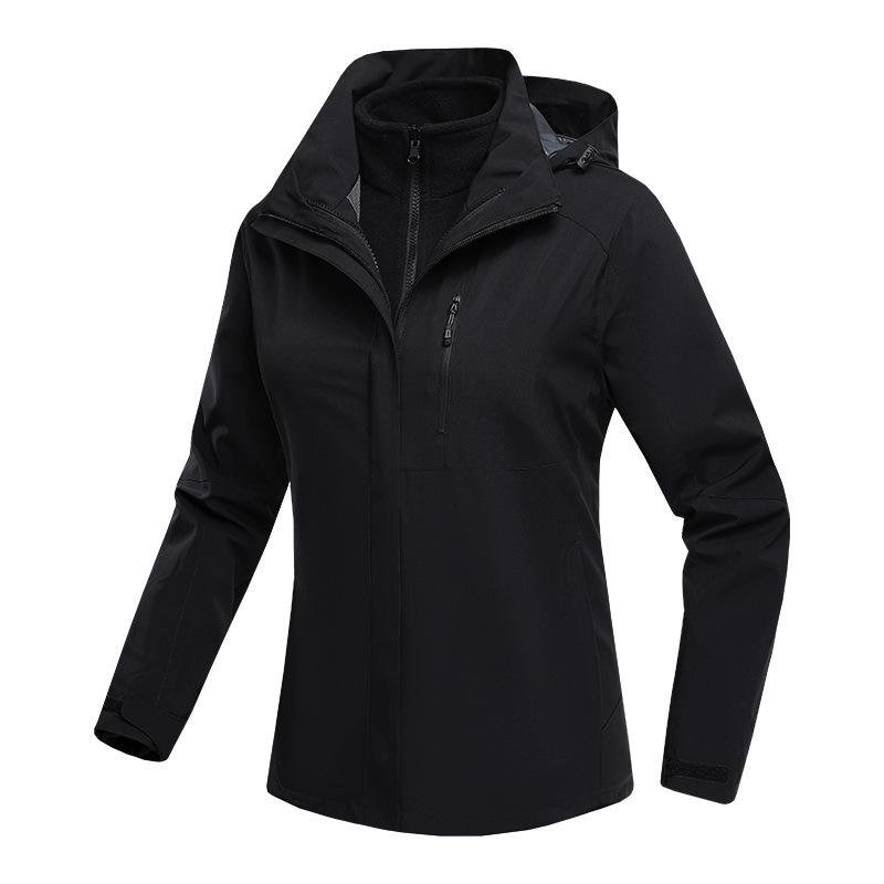 Men Womens Waterproof Jacket 3-in-1 Windbreaker Winter Coat Fleece Inner for Rain Snow Solid Color Contrast Color Can Be Removed