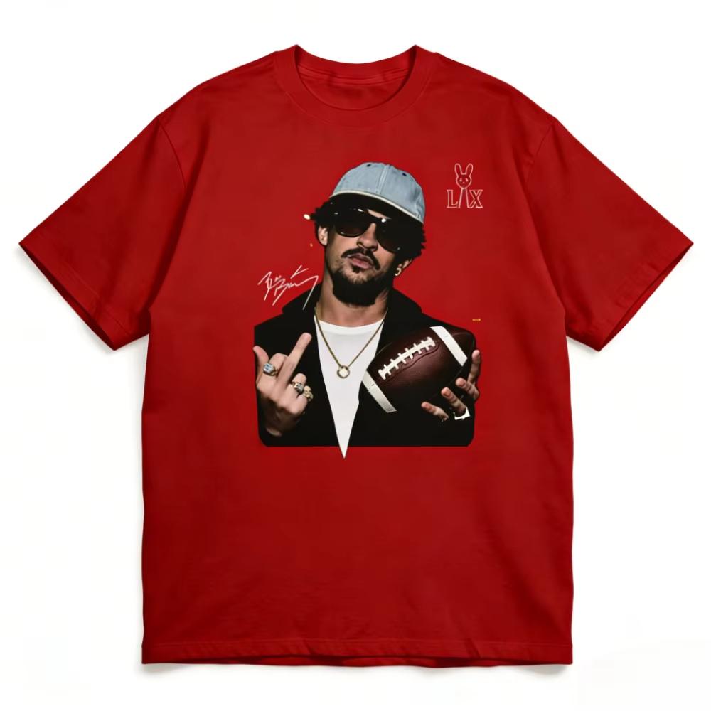 Unisex Super T Shirts Football Bowl Game Halftime Show Puerto Rican Rapper Bad Bunny Print Tees Premium Cotton Tops