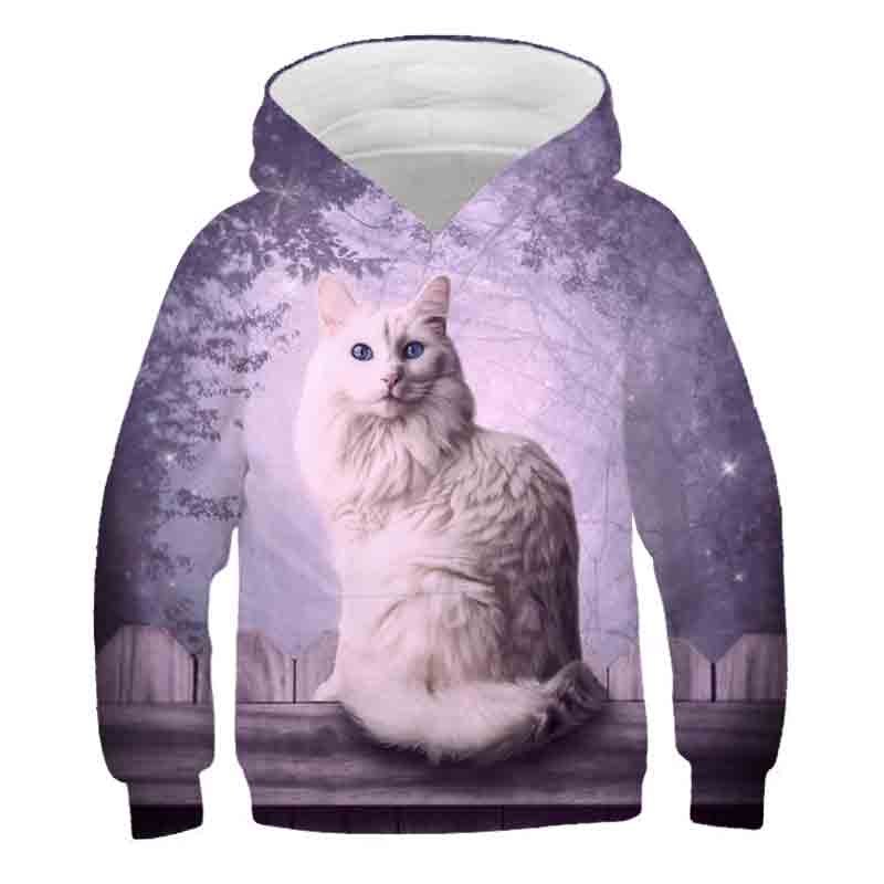 Толстовка с милым котом для мальчиков и девочек, детский пуловер с капюшоном, модные детские толстовки, детские повседневные топы, одежда