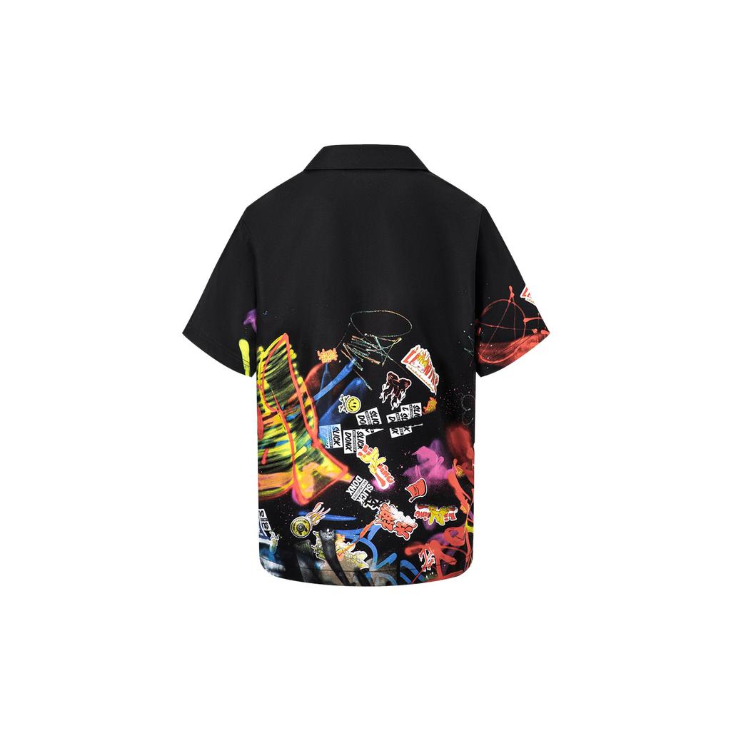 Мужская рубашка Li Ning с черным кубинским воротником, умеренная, ASHT475-2