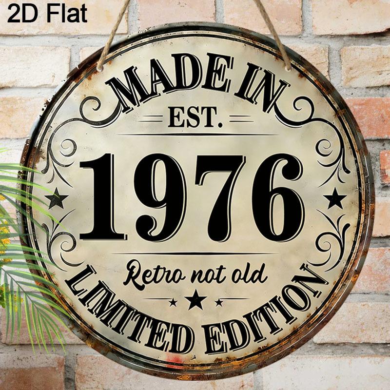 Круглая деревянная подвесная табличка 2D Flat "Сделано в 1976 году Ограниченная серия Ретро Не старый", Винтажный деревенский дизайн, Подарок на день рождения для мужчин и женщин, Ретро домашний бар
