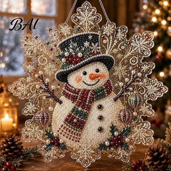 Christmas Craft Kits for Adults Faux Pearl Painting Suncatcher Art Kit, Acrylic Snowflake Shape Board Handmade Tree Decor with Lace Edge, 3D