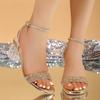 Style Crystal High Heel Sandals With Synthetic Upper For Summer Fashion