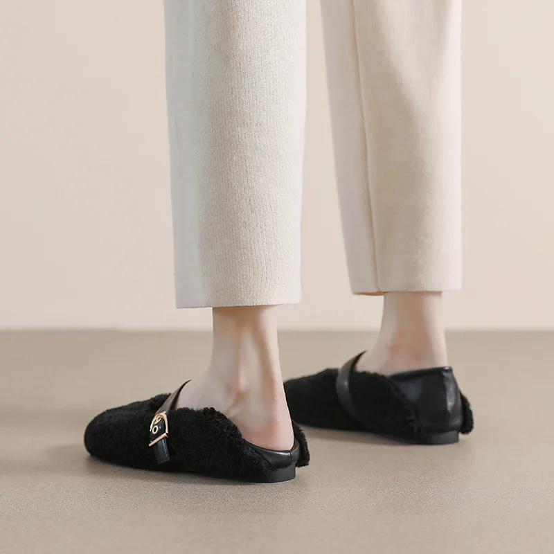 Зимние меховые туфли Мэри Джейн на плоской подошве, женские удобные теплые плюшевые мокасины с круглым носком, искусственный мех, мягкие мокасины, женская обувь 34-43