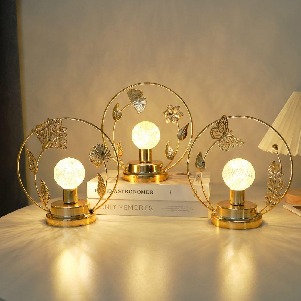 Iron Material LED Night Light Butterfly/Leaf Shape Decorative Light Metal Table Lamp Desktop Decor