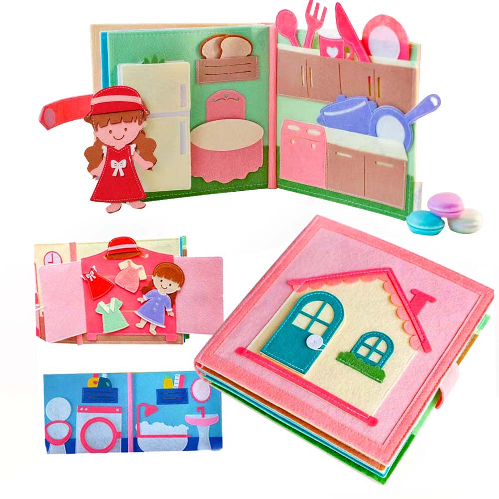 Montessori Sensory Busy Board Quiet Felt Book For Early Activity Learning Book Little Doll House Handmade Felt Books For Travel