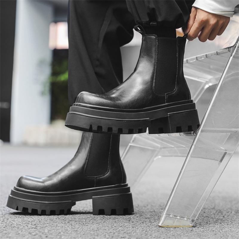 2024 new autumn high-top leather shoes platform heightening Chelsea boots men's British Martin boots 16773-J