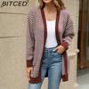 BITCED Oversized Long Cardigan Sweater for Women Autumn/Winter Lazy Style Striped Colour-Block Knit Cardigan