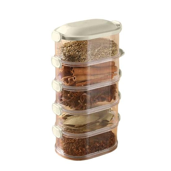 5-ярусный герметичный органайзер для специй, штабелируемые контейнеры для хранения специй, герметичный органайзер для приправ с прозрачными разделенными отсеками для специй, трав, приправ