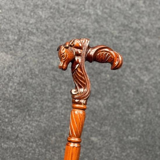 93.98 Cm Bull Head Wooden Walking Stick Handcrafted Cane for Stability Style Unique Gift for Men and Women Best Gift for Him
