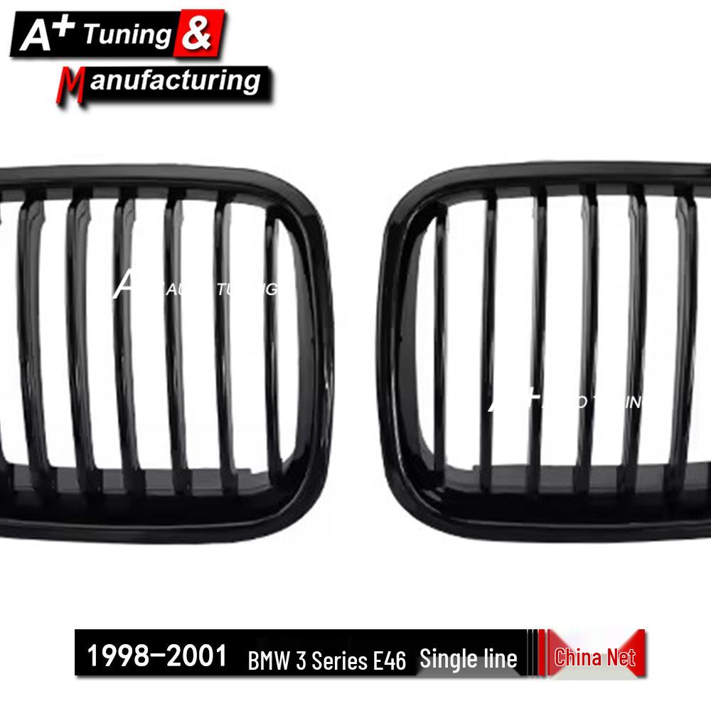 Черная глянцевая передняя решетка для BMW 3 серии E46 (1998-2001 гг.) 4-дверный, дизайн с одной перекладиной