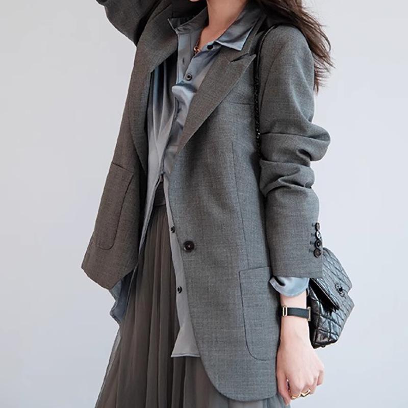 2025 Women's Casual Wool Double Pocket Silhouette Suit Jacket for Spring and Autumn