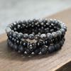 3 шт. бусины, нанизанные на бусины Будды, браслет для мужчин и женщин, крутые аксессуары в виде головы льва, черные блестящие бисерные украшения для рук из лавового камня для мужчин