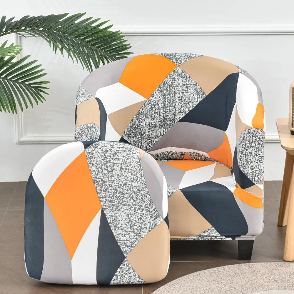 Stretch Club Chair Slipcover 2 Piece Printed Tub Chair Slipcover Stretch Armchair Cover Single Sofa Cover Furniture Protector
