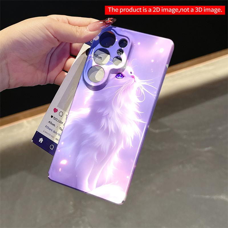 2DFlat Samsung phone case Purple-Eyed White Cat Amid Butterflies Applicable to Galaxy S22 S23 S24 S25ULTRA S26 A12 A13 A14 A15 A16