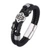 Fashion Stainless Steel Charm Black Men Bracelet Leather Genuine Braided Punk Bangles Jewelry Accessories